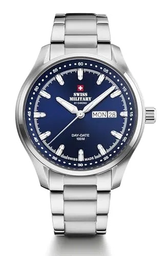 Swiss Military by Chrono SM34116.03 Herren Uhr Armbanduhr Quarzwerk mit Edelstahl Metallarmband Analoge Herrenuhr Tag Datum Day Date Silber