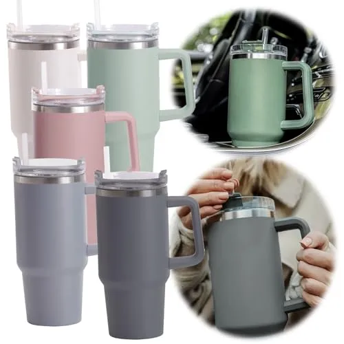 LS-LebenStil XL Edelstahl Trinkbecher Blau 1200ml mit Griff und Strohhalm