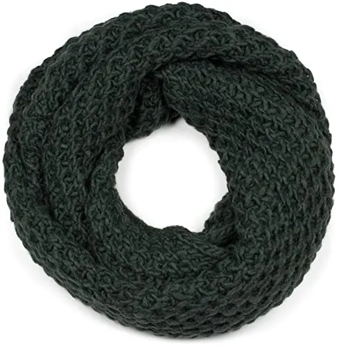 styleBREAKER Unisex Grobstrick Loopschal in Dunkelgrün - Einfarbiger, voluminöser Strick Loopschal in Grobstrick-Optik, ideal für kalte Temperaturen und vielseitig tragbar. Größe: ca. 69 x 27 cm. Kombinierbar mit passender Beanie Mütze.