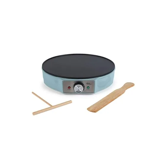 Giles & Posner Crêpe-Maker – Elektrische Pfannkuchenplatte, Antihaft-Kochfläche, Große 30cm (12”) Platte, Einstellbarer Temperaturregler, Teigverteiler & Spatel, 1000W, Grün