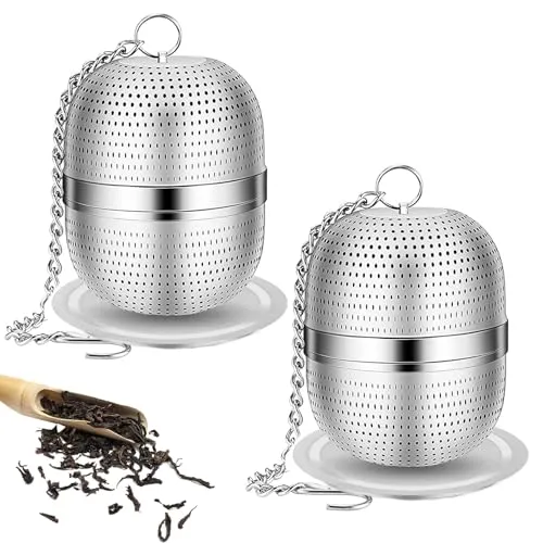 iJiZuo 2 Stück Tee-Ei, Edelstahl Teefilter Tasse | 4.5 cmTeekugel mit Kette Teeei, Gewürzsieb, für die Meisten Tasseteekanne Teefilterhalt Teehalter Gewürzei