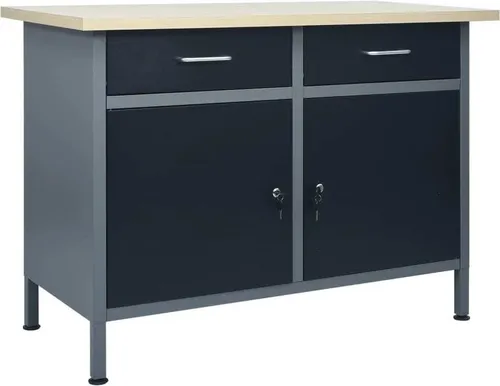 The Living Store Werkbank Schwarz 120x60x85 cm Stahl