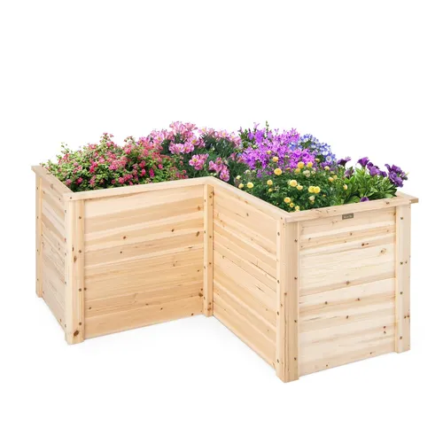 L-förmiges Hochbeet aus Holz für Garten und Balkon - Robustes L-förmiges Hochbeet für kreative Gartenprojekte. Ideal für Blumen und Kräuter, mit ansprechendem Naturdesign und einfacher DIY-Malerei.