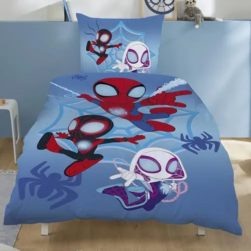 Familando Spidey Wende Bettwäsche Set 135x200 - Bettwäsche-Set für Kinder aus 100% Baumwolle, mit Wendeseite und Reißverschluss, ideal für Spidey-Fans. Maschinenwaschbar und trocknergeeignet.