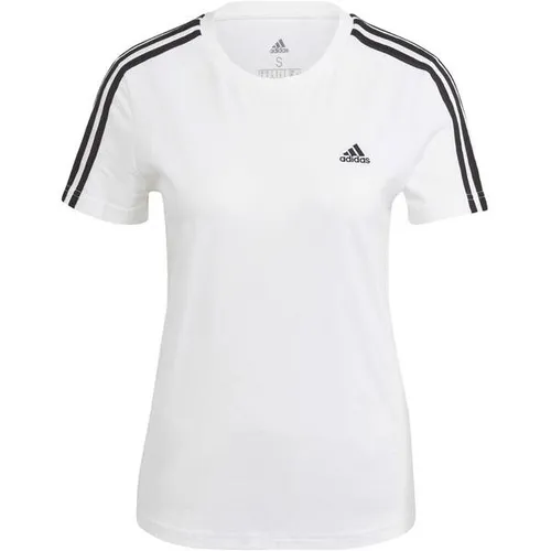 adidas Damen Essentials Slim 3-Stripes Tee, White / Black, XS