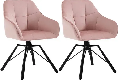 Woltu Polsterstuhl (2 St) - Drehbar und Ergonomisch - Stühle mit gepolstertem Samtbezug in Rosa, 360° drehbar und ideal für komfortables Sitzen. Perfekt für Esszimmer oder Home Office.
