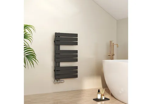 Emke Badheizkörper 76x40cm 343W Schwarz - Multifunktionaler Handtuchwärmer - Heizkörper für Badezimmer, ideal zum Trocknen und Erwärmen von Handtüchern. Hergestellt aus korrosionsbeständigem Premium-Stahl für lange Lebensdauer und effiziente Wärmeverteilung.