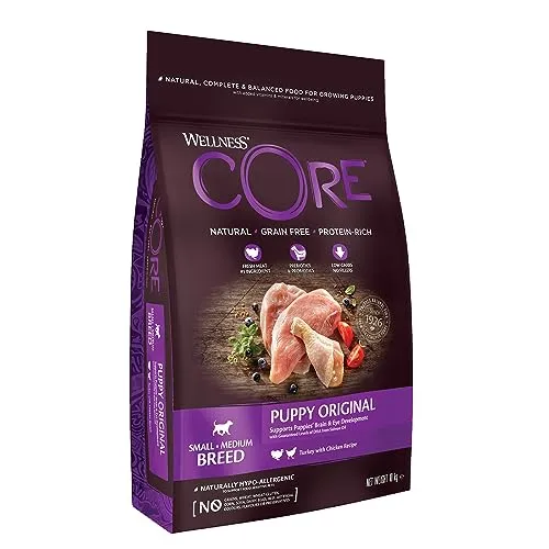 Wellness CORE Puppy Original - Trockenfutter für Welpen, Huhn & Pute, 10 kg - Getreidefreies Hundefutter mit 37% hohem Fleischanteil, fördert gesundes Wachstum und ein starkes Immunsystem - ideal für kleine und mittelgroße Welpen.