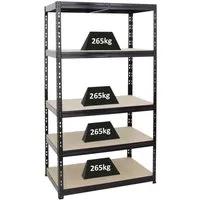 PROREGAL Schwerlastregal Tiger Schwarz 180x100x60cm - Lagerregal mit hoher Traglast von 1365kg, ideal für Keller und Garage. Schneller Aufbau in 15-20 Minuten und vielseitig einsetzbar als Werkbank.