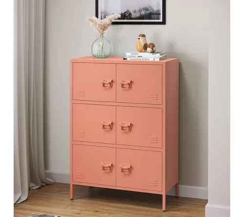 skølm Kommode Zandor aus Metall (Terrakotta, 3 Fächer & 6 Türen), Sideboard 113,5x80x38 cm, Metallschrank auch verfügbar mit 2 Fächern