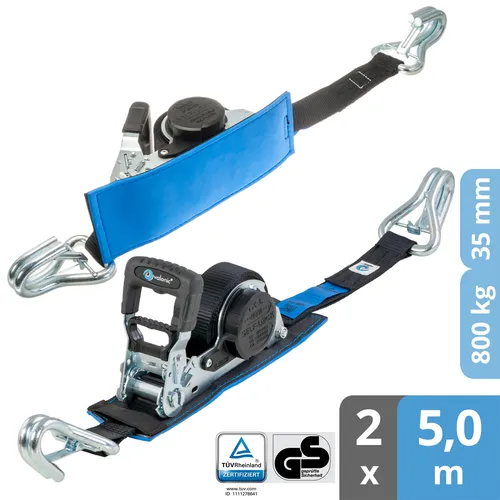 Valonic GRIZZLY Spanngurte Automatik Ratsche SG-055-50 (2 Stück, 5m) - Spanngurte & Zurrösen, mit automatischer Ratsche für einfache Handhabung und hohe Sicherheit, LC bis 1600 kg - ideal für den sicheren Transport von Lasten.