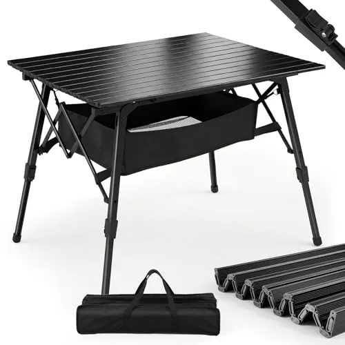 Sekey Faltbarer Campingtisch mit Aluminiumrahmen (72x69cm) - Praktischer Klapptisch mit höhenverstellbarer Tischplatte von 46cm bis 66cm, ideal für Camping und Outdoor-Aktivitäten. Leicht transportierbar und robust, belastbar bis 30kg – inkl. Tragetasche für einfachen Transport.