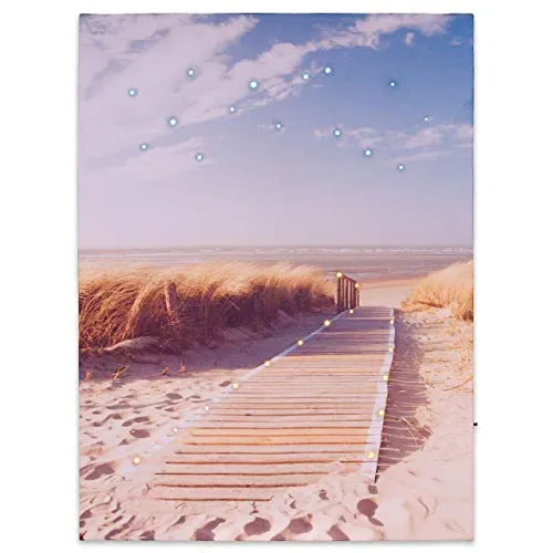 LED Wandbild Leinwandbild mit Beleuchtung Fotodruck Düne 30x40cm Kunstdruck Leuchtbild Nord- Ostsee Sommer 1 warmweiße LED+30 Glasfaser-LED Rügen Sylt