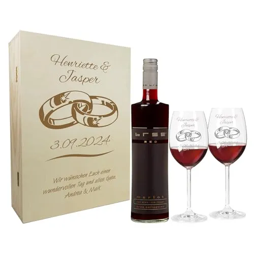 laser-diele Geschenk zur Hochzeit – Wein Geschenksets – Weinglas mit Gravur – Geschenke für Paare – Rotwein – Ringe
