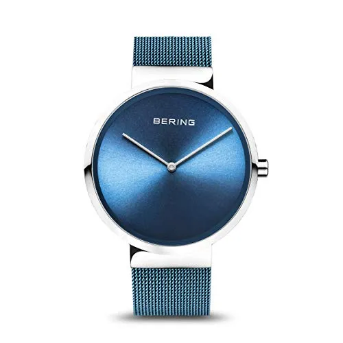 Bering Quarzuhr Classic Collection - Elegante Damen-Armbanduhr aus Edelstahl mit blauem Ziffernblatt und kratzfestem Saphirglas - ideal für jeden Anlass.