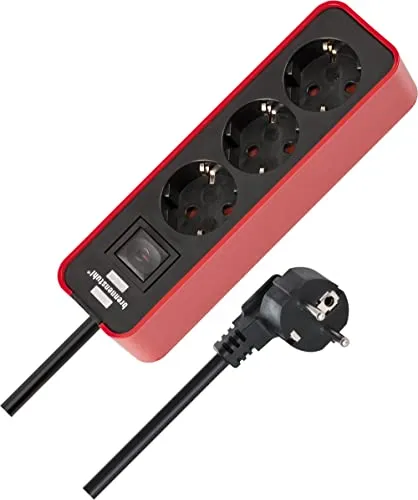 Brennenstuhl Ecolor Steckdosenleiste 3-Fach (Mehrfachsteckdose mit Schalter und 1,5m Kabel) rot/schwarz