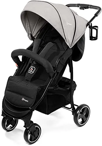 babyGO Basket Kinderwagen - Buggy - Kombikinderwagen - Einfaches zusammenklappen - mit Praktischer Tasche und Flaschenhalter (Hellgrau Melange-ohne Babyschale)
