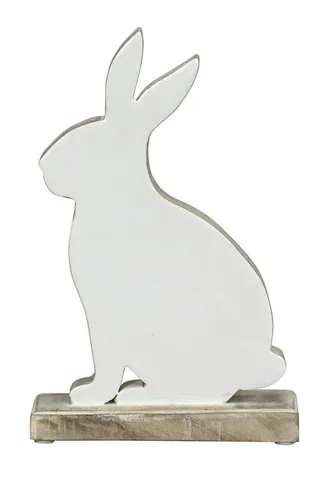 finehomegarden Osterhase Hase Mangoholz weiss/natur Skulptur Figur Holz Ø16x6cm H27cm, Osterdekoration Landhaus Ostern / Paket