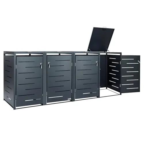 Zelsius Edelstahl Mülltonnenbox 4 Tonnen - Anthrazit RAL 7016 - Mülltonnenboxen für 4 Tonnen (120-240 Liter) aus hochwertigem Edelstahl, mit Erweiterungsmöglichkeit und zeitlosem Design für eine optisch ansprechende Gartenumgebung.