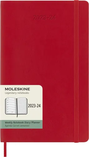 Moleskine Wochenplaner 2023-2024, Scharlachrot - Terminkalender im Großformat 13 x 21 cm, ideal für Studenten und Berufstätige, mit 18 Monaten Planung, Notizseiten und personalisierbaren Aufklebern.