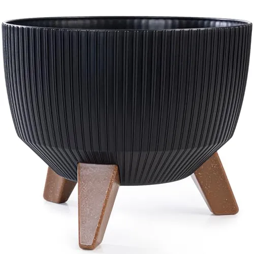 KONZEPT Pflanzschale Groß 24cm Grau, Blumentopf mit Füßen, wetterfest & UV-beständig, mit Wasserabfluss-Einsatz, Übertopf für Innen & Außen