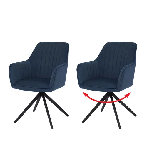 2er-Set Esszimmerstuhl MCW-L79, drehbar mit Armlehnen, blau