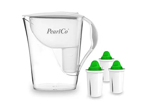 PearlCo - Wasserfilter Fashion (weiß) mit 3 Alkaline classic Filterkartuschen (für basisches Wasser) - passt zu Brita Classic