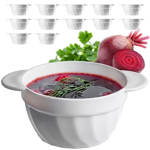 KADAX Suppentassen, 650 ml Suppenschüsseln aus verstärktem Glas, 18,5x14x8cm Suppenschalen mit Doppelgriffen, Suppenterrine für Suppen, Cremes, Brühen (650ml / 12 Stück)