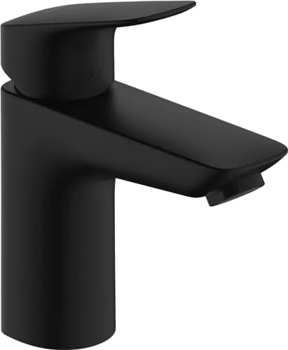 hansgrohe Logis Waschtischarmatur - Eleganter Wasserhahn in Mattschwarz - Touch-On-Wasserhähne für Badezimmerwaschbecken, mit EcoSmart-Technologie für wassersparenden Genuss und stilvollem SoftCube-Design.