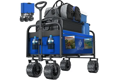 KESSER® Faltbarer Bollerwagen mit breiten Reifen - Bollerwagen für Outdoor, mit extra breiten Vollgummi-Reifen für sicheren Stand auf weichem Untergrund. Ideal für Ausflüge, Camping und mehr – einfach zusammenklappbar für platzsparende Aufbewahrung.