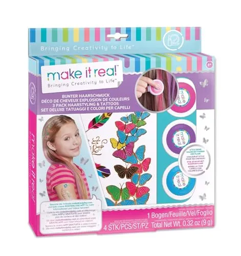 Make It Real 2902302 Bunter Haarschmuck Beauty-Set für Kinder, mit Haarkreide und Tattoo-Stickern, Kreativset