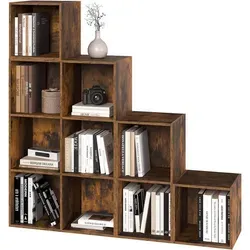 Woltu Regale Dunkelbraun mit 10 Fächern, Rechteckig 120x120x30 cm - Vielseitiges Bücherregal aus hochwertigem Holzwerkstoff mit 10 Fächern. Ideal für Wohnzimmer oder Büro, bietet Platz für Bücher und Deko. Stabil und einfach zu montieren, passt in jede Einrichtung.