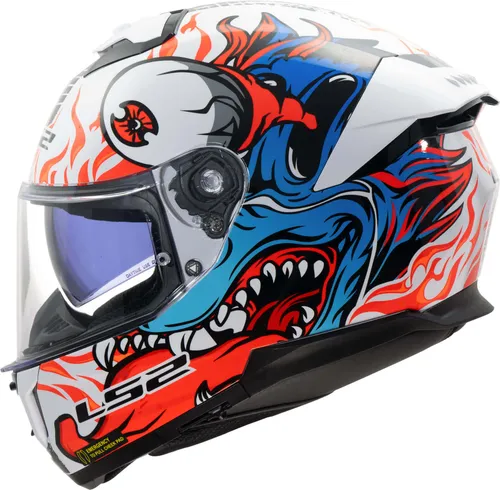 LS2 FF808 Stream II Inferno Integralhelm - Weiß/Rot/Blau - XXL - Motorradhelm mit elegantem Design, kratzfestem Visier und vorbereitet für Pinlock Max Vision. Ideal für Stadt- und Landstraßen, bietet er höchsten Komfort und Sicherheit.