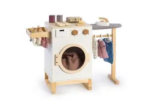 MUSTERKIND® Kinder-Haushaltsset Wasch- und Bügelcenter Rumex - Aschesauger, kreatives Spielset aus Holz mit Waschmaschine und Bügelbrett, fördert die Fantasie und das Rollenspiel von Kindern ab 3 Jahren.