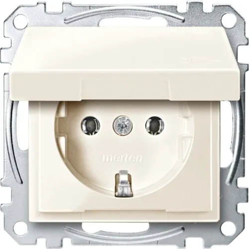 Merten MEG2311-0344 SCHUKO-Steckdose mit Klappdeckel, Steckklemmen, weiß glänzend, System M