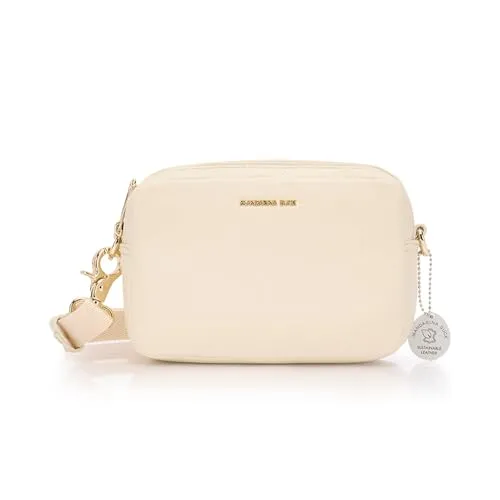 Mandarina Duck Damen Leder Kameratasche Mellow Leather, Almond - Umhängetasche aus italienischem Leder, nachhaltig verarbeitet mit verstellbarem Riemen und doppeltem Reißverschlussfach für optimale Sicherheit.