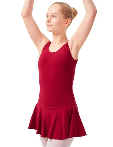 tanzmuster Ballettkleid Mädchen ärmellos - Nora - Baumwolle - Ballettbody Kinder Ballett Trikot burgunder, Größe 164/170