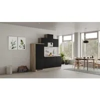 Flex Well Küchenzeile Capri 210 cm schwarz matt - Küchenzeilen mit Glaskeramik-Kochfeld, h-tech Kühlschrank und Mikrowelle. Stauraum und stilvolles Design in Eiche-Optik für eine funktionale Küche.