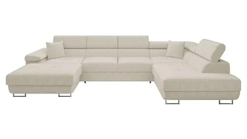 Mirjan24 Ecksofa Torezio Bis Cord mit Schlaffunktion - Ecksofa mit Bettkasten und einstellbaren Kopfstützen, ideal für Gästeübernachtungen. Schlaffläche von 268 x 124 cm, freistehend und modern für Ihr Wohnzimmer.