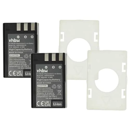 vhbw 2X Akku kompatibel mit Nikon D3000, D40, D40x, D5000, D60 Kamera (900 mAh, 7,2 V, Li-Ion)