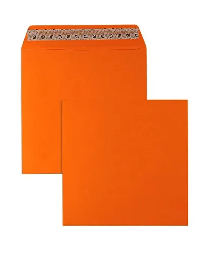 Stück, Farbige Briefumschläge, 220 x 220 mm, Haftklebung mit Abziehstreifen, Gerade Klappe, 130 g/qm Colorista, Ohne Fenster, Orange, Blanke Briefhüllen 50