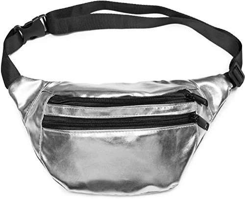 styleBREAKER Gürteltasche im Metallic Look und Reißverschluss, Bauchtasche, Hüfttasche, Damen 02012243, Farbe:Silber
