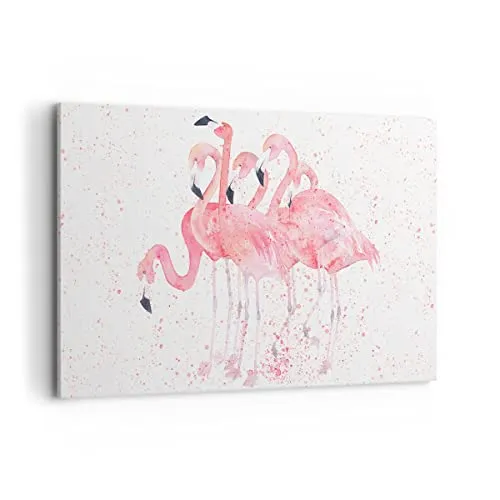 Wandbilder Dekoration Wohnzimmer Flamingo Vogel Wasser Bilder auf Leinwand 120x80cm Leinwandbild Schlafzimmer Küche Deko Wand Kunstdruck Art Groß XXL Wanddeko Bild Wall Decor Canvas AA120x80-3899