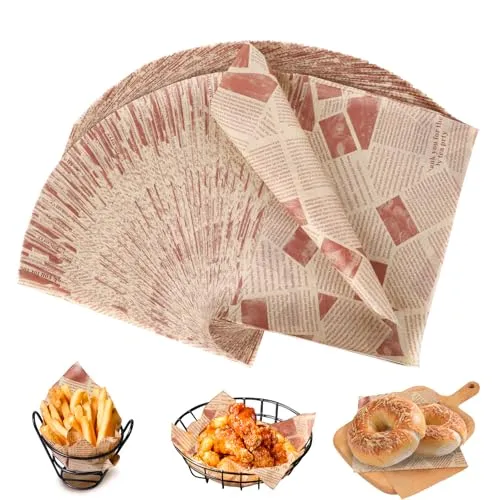  Burger Papier, 20 x 30 cm Butterbrotpapier, Wachspapier für Lebensmittel in Backpapier Zeitungsoptik, Zeitung Backpapier, Öl- und Wasserfest für Burger, Sandwiches und Food Basket. 200 Stück