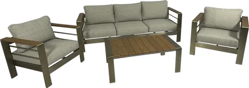 TPFGarden Gartenlounge-Set ROCHDALE - Elegantes 4-teiliges Gartenmöbel-Set aus gebürstetem Aluminium und Kunstholz, ideal für entspannte Stunden im Freien mit 12 cm starken Polstern für höchsten Sitzkomfort.