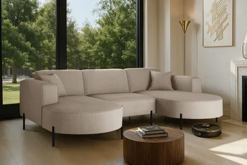 Kaiser Möbel Ecksofa Modena U Rein Stoff Poso Dunkelbeige - Elegantes Ecksofa für stilvolles Wohnen, mit langlebiger Holzkonstruktion und pflegeleichtem Poso-Cordstoff, ideal auch für Haustierbesitzer.