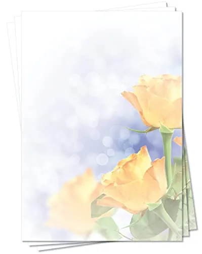 Motiv Briefpapier (Blumen-5091, DIN A4, 25 Blatt) Briefpapier gelbe Rosen im Sommer