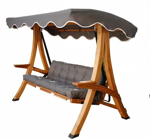 Braun Gartenschaukel - Moderne Outdoor-Schaukel aus Holz - Elegante Schaukelliege mit Sonnendach für bis zu 3 Personen. Komfortable Sitzpolster und robustes Holzdesign. Ideal für entspannte Stunden im Freien. Maße: 260 x 140 x 210 cm.