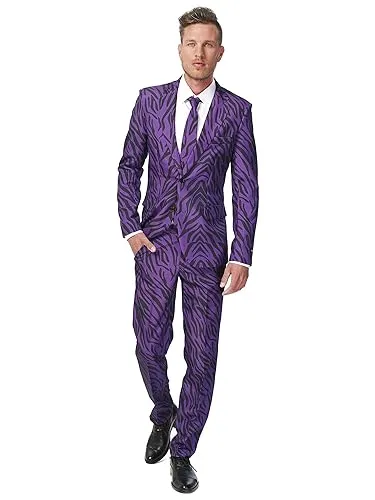 Suitmeister Herren Men Suit Business-Anzug Hosen-Set,Violett Tiger,XXL