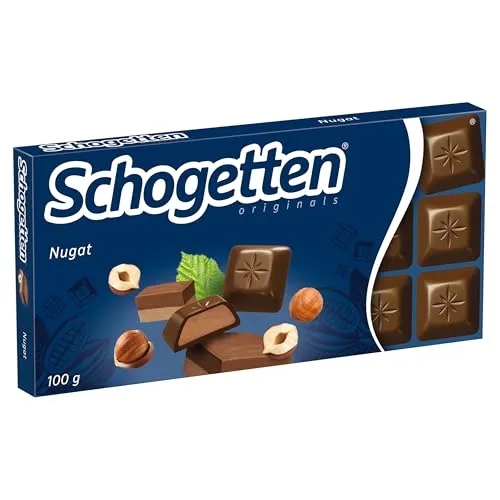 Schogetten Nugat 100g Schokoladentafel, praktisch einzeln portioniert. Ein Genuss. Stück für Stück.